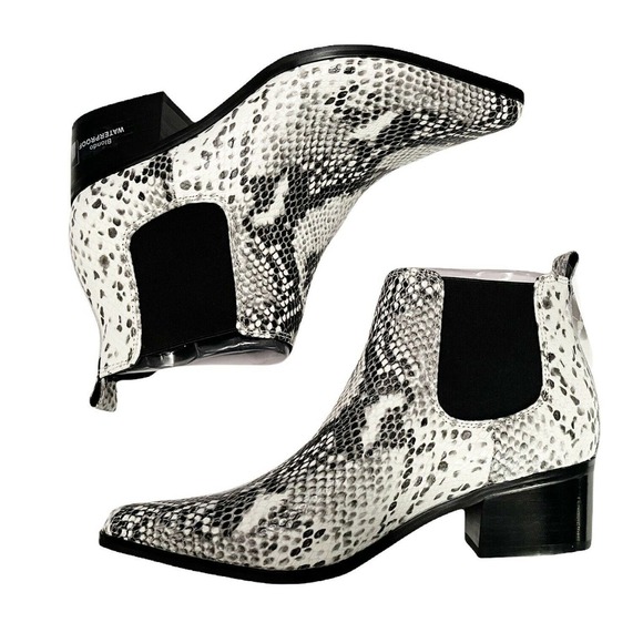 BLONDO Emelia Ankle Black White Snakeskin Waterproof Chelsea Ankle Boots 8M NIB - Picture 4 of 9
